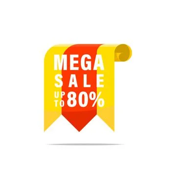 Paper scroll shape, mega sale promotion tag poster, vector icon illustration. Stock Illustration