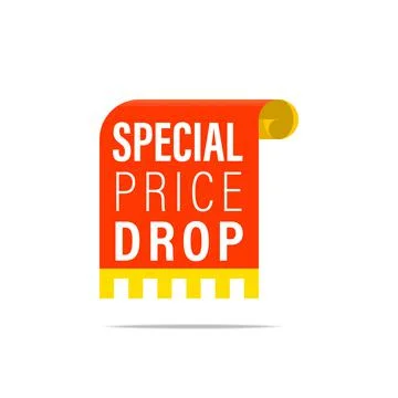 Paper scroll shape, special price drop promotion tag poster, vector icon illu Stock Illustration