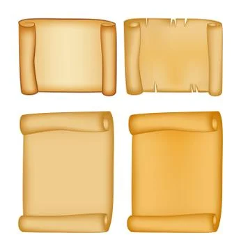 Paper scroll vector set isolated on white background. Empty parchment rolled  Illustrazione stock