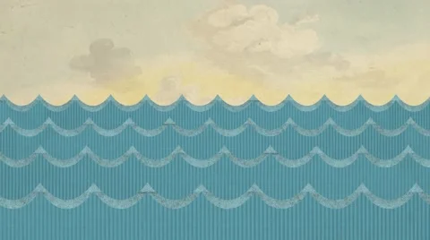Paper Sea Waves on a Painted Sky Background Stock Footage 63242983