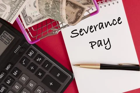 Paper with Severance Pay on a table Stock Photos