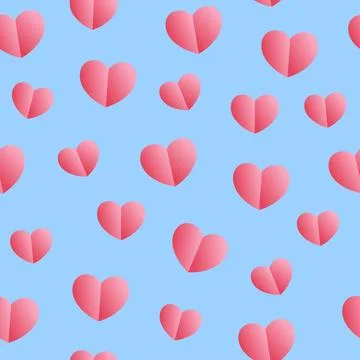 Paper shape of heart Pattern on blue background. Paper Cut of Seamless Pink.. Stock Illustration