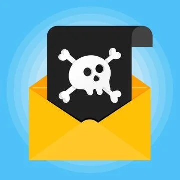 Paper sheet with human scull on it and envelope icon sign flat style design Stock Illustration