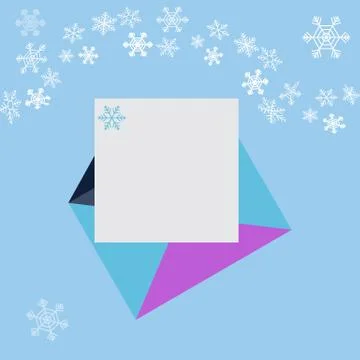Paper sheet on an open envelope and snowflakes Stock Illustration
