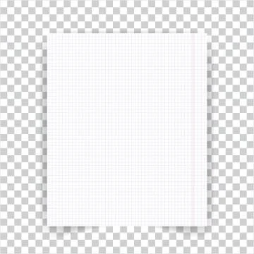 Paper sheet of a school notebook on a transparent background. Stock Illustration