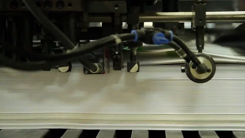 Paper Sheets Are Loading In Offset Printing Press Machine Video stock 104106525