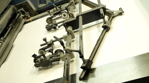 Paper Sheets Are Loading In Offset Printing Press Machine Video stock 104106889