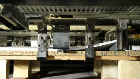Paper Sheets Are Loading In Offset Printing Press Machine Video stock 104107375