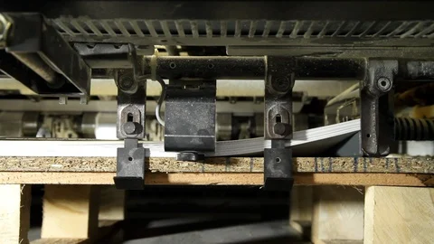 Paper Sheets Are Loading In Offset Printing Press Machine Video stock 104107484