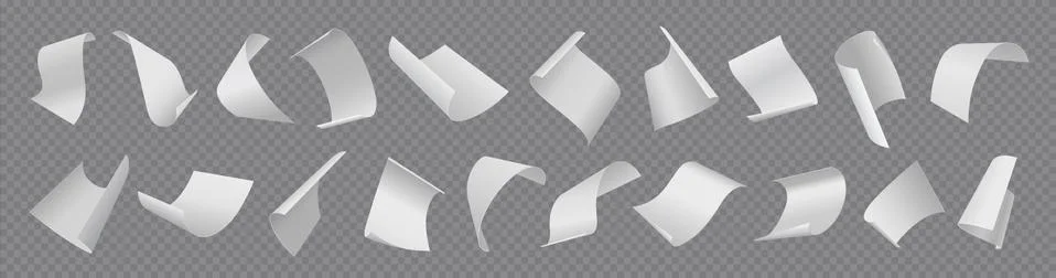 Paper sheets. Flying blank document pages. Realistic falling notes set on Stock Illustration