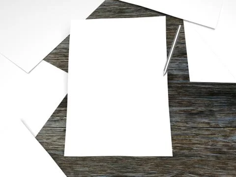 Paper sheets with pen on the table. 3D illustration of office equipment. Stock Illustration