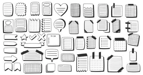 Paper sheets sticker collection in comics style, doodle black and white mem.. Stock Illustration