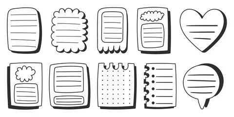 Paper sheets sticker collection in comics style, doodle black and white mem.. Stock Illustration