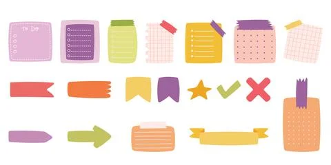 Paper sheets sticker collection for convenient note-taking and important date イラスト素材