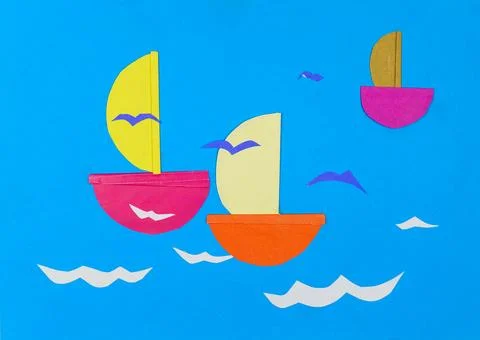 A paper ships made by hands. Idea for children's creativity Stock Illustration