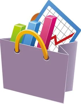 Paper shopping bag. Graph and diagrams inside Stock Illustration