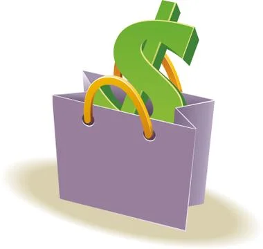 Paper shopping bag. Sign of dollar inside Stock Illustration