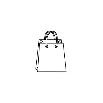 Paper shopping bag with string handles outline line art icon graphic Stock Illustration