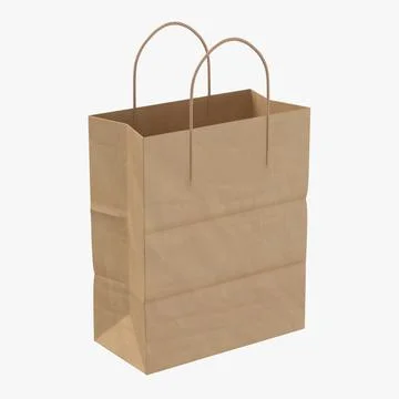 Paper Shopping Bags String and Paper Handles 3D Model