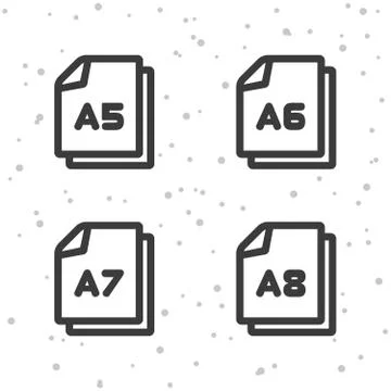 Paper size A5 A6 A7 A8 icons. Document symbol. Illustrazione stock