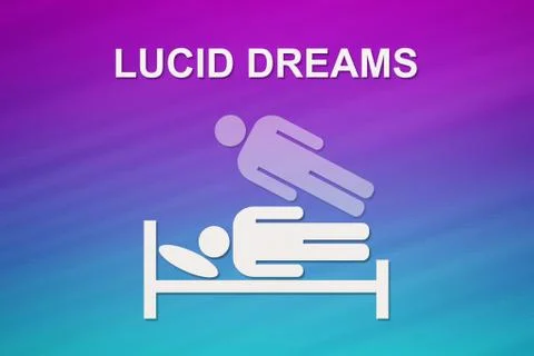 Paper sleeping man on bed with text LUCID DREAMS Stock Illustration