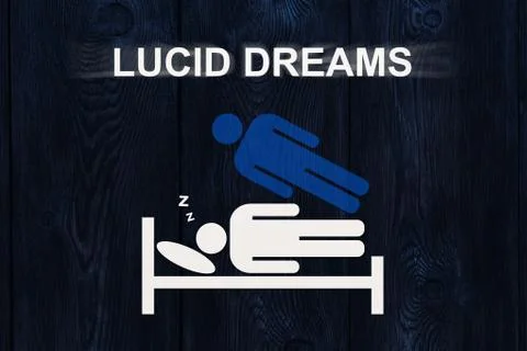 Paper sleeping man on bed with text LUCID DREAMS Stock Illustration