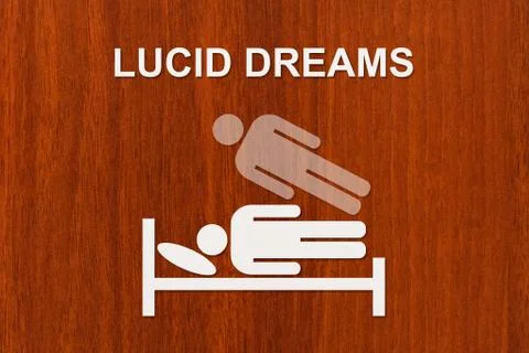 Paper sleeping man on bed with text LUCID DREAMS Stock Photos