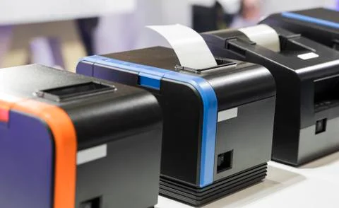 Paper slip exit from thermal printer Stock Photos