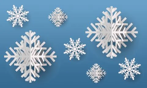 Paper snowflake falling on gradient blue background Stock Illustration