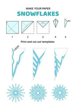 Paper snowflake templates. How to make papercraft snowflake. Vector Stock Illustration