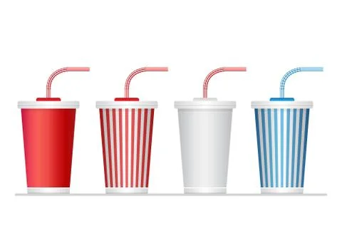 Paper soda cup set vector illustration isolated on white background Stock Illustration