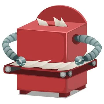 Paper sorting robot isolated on white background. Vector cartoon close-up Stock Illustration