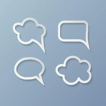 Paper speech bubbles isolated on blue background. Vector design elements. 스톡 일러스트