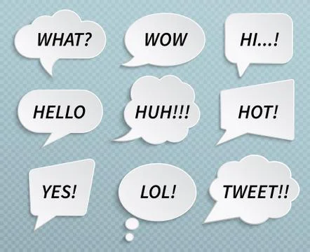 Paper speech bubbles. Talk clouds with shadow and text messages. Vector isolated Stock Illustration