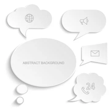 Paper speech bubbles vector set. White communication bubbles with line icons Stock Illustration