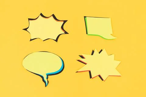 Paper speech bubbles on yellow background. Comic. Stock Illustration