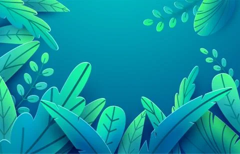 Paper spring leaves vector banner. Paper cut style isolated on dark background Stock Illustration