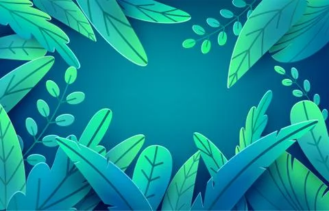 Paper spring leaves vector banner. Paper cut style isolated on dark background イラスト素材