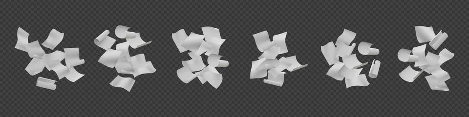 Paper stack. 3d sheet fly, fall throw on air. Document chaotic composition Stock Illustration