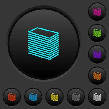 Paper stack dark push buttons with color icons Stock Illustration