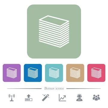 Paper stack flat icons on color rounded square backgrounds Stock Illustration