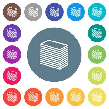 Paper stack flat white icons on round color backgrounds Stock Illustration