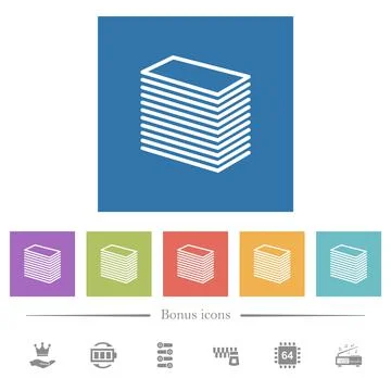 Paper stack flat white icons in square backgrounds Illustrazione stock