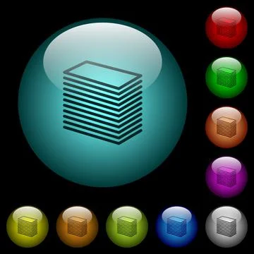 Paper stack icons in color illuminated glass buttons Illustrazione stock