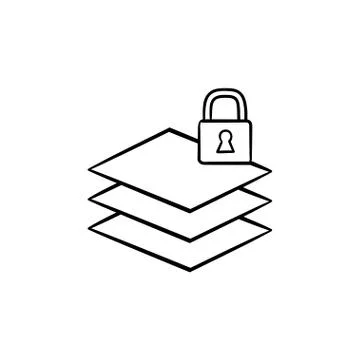 Paper stack with lock hand drawn sketch icon. Illustrazione stock