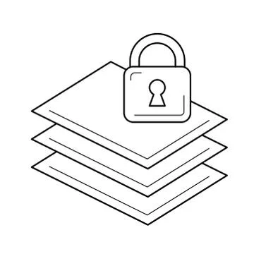 Paper stack with lock vector line icon. イラスト素材