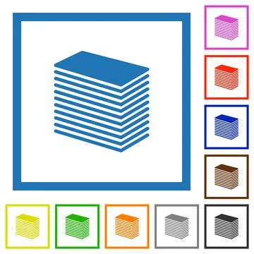 Paper stack solid flat framed icons Stock Illustration