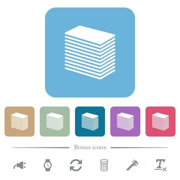 Paper stack solid flat icons on color rounded square backgrounds Stock Illustration