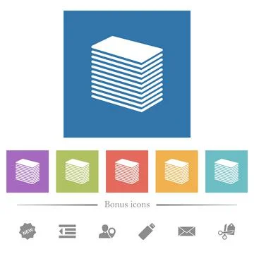 Paper stack solid flat white icons in square backgrounds 库存插图