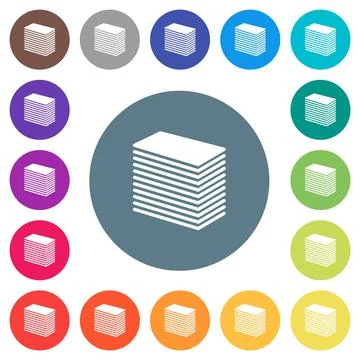 Paper stack solid flat white icons on round color backgrounds Stock Illustration